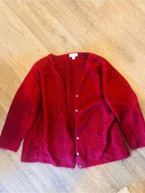 CJ Banks Plush Red Button-Up Cardigan